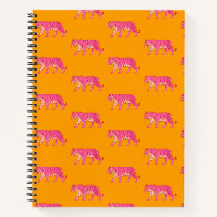 Heiß rosa Tiger auf feinem Orange Boho Muster Notizblock