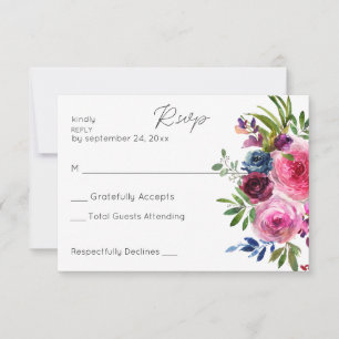 Heiß rosa und blau blauer Flora ni Mahlzeiten RSVP Karte