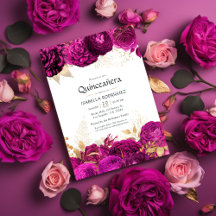 Heiß rosa und goldene, florale Quinceñera