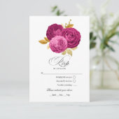 Heiß rosa und goldene, florale Quinceñera RSVP Karte (Stehend Vorderseite)