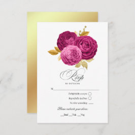 Heiß rosa und goldene, florale Quinceñera RSVP Karte