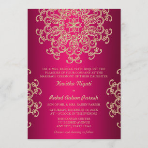 HEIß ROSA UND GOLDENE INDISCHE HOCHZEITSEINLADUNG EINLADUNG