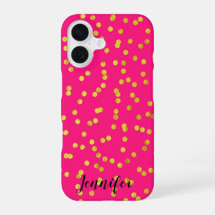 Heiß Rosa und Goldfolien-Look Konfetti iPhone 16 Hülle