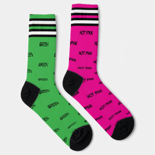 Heiß Rosa und Grüne Streifen Farbennamen Socken