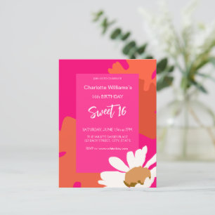Heiß rosa und orange florale Sechzehn Geburtstagsp Postkarte