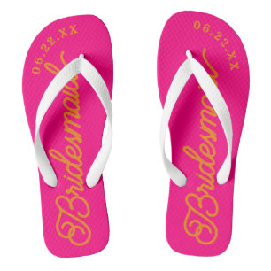 Heiß Rosa und Orange Maßgeschneiderte Brautparty F Badesandalen