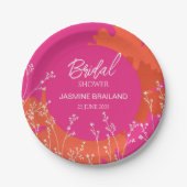 Heiß rosa und orangefarbene Wiesen-Brautpartys Pappteller (Vorderseite)