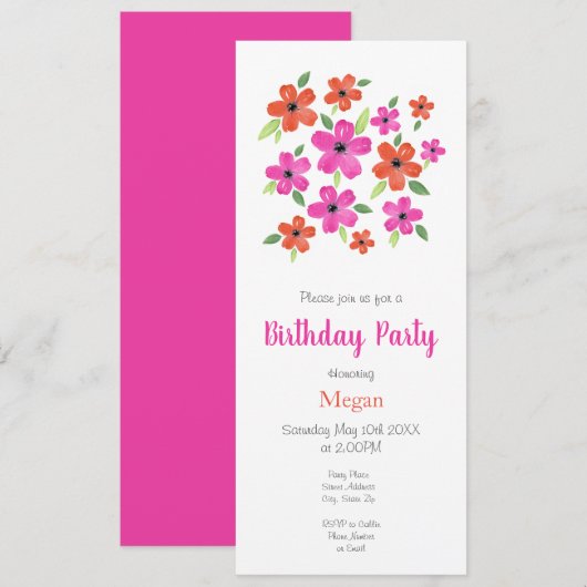 Heiß rosa und orangefarbenes Blumenmotiv Einladung (Vorne/Hinten)