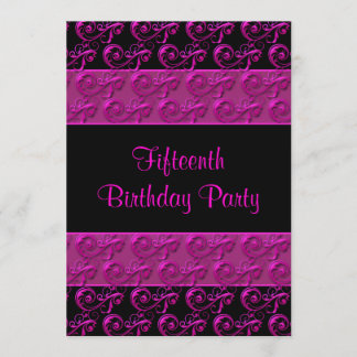 Heiß rosa und schwarz 15. Geburtstagsparty Einladung