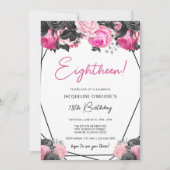 Heiß rosa und schwarz 18. Geburtstag Einladung (Vorderseite)