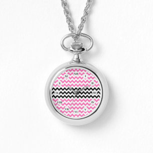 Heiß rosa und schwarz Zickzack von Shirley Taylor Armbanduhr