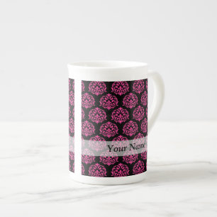 Heiß rosa und schwarze Damast Porzellantasse