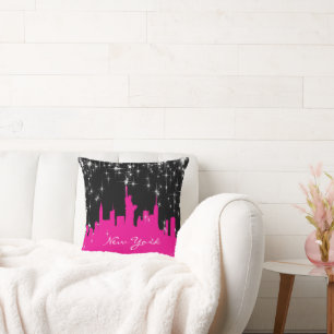 Heiß rosa und schwarze New York Skyline Kissen