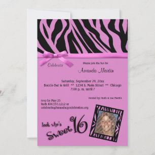 Heiß rosa und schwarze Zebrastreifen Sweet 16 Part Einladung