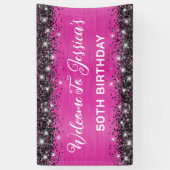 Heiß rosa und schwarzer Glitzer 50. Geburtstag Banner (Vertikal)