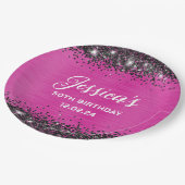 Heiß rosa und schwarzer Glitzer 50. Geburtstag Pappteller (Schrägansicht)