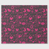 Heiß rosa und schwarzes Muster Romantisches Wrappi Geschenkpapier (Flach)