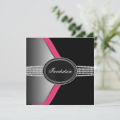 Heiß rosa und schwarzes Party Einladung (Stehend Vorderseite)