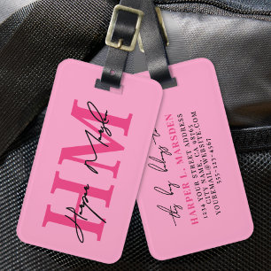 Heiß Rosa Weibliches Monogramm Name Gepäckanhänger