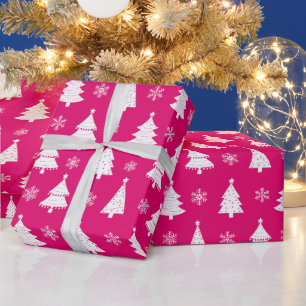 Heiß Rosa Weihnachtsbaum und Schneeflocken Geschenkpapier