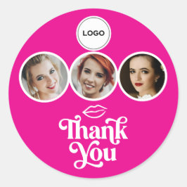 Heiß Rosa Weiß 3 Foto Make-up-Logo Danke Runder Aufkleber