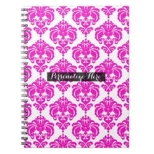 Heiß Rosa Weiß Damast Chic Moderne Elegante Muster Notizblock