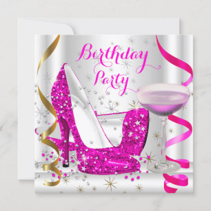 Heiß Rosa Weiß Gold Glitter High Heel Rosa Getränk Einladung