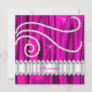 Heiß Rosa Weiße Diamanten Silber Geburtstagsfeier Einladung