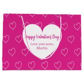 Heiß rosa, weiße Herzen Valentinstag Große Geschenktüte (Rückseite)