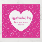 Heiß rosa, weiße Herzen Valentinstag Schaumweinetikett (Einzelnes Label)