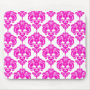 Heiß Rosa Weißes Damast Chic Moderne Elegante Must Mousepad