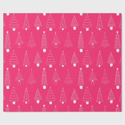 Heiß rosa Weißes Weihnachtsbaummuster Geschenkpapier (Flach)