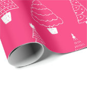 Heiß rosa Weißes Weihnachtsbaummuster Geschenkpapier (Rolleneckpunkt)
