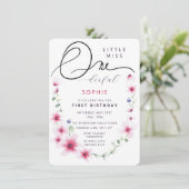 Heiß rosa Wildblumen Wreath Ein-Derful Girl Party Einladung (Stehend Vorderseite)