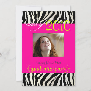 Heiß rosa Zebra-Abschlussfoto-Einladung Einladung