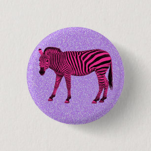 Heiß rosa Zebra auf Lila Glitzern Button
