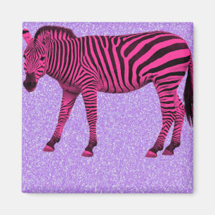 Heiß rosa Zebra auf Lila Glitzern Magnet