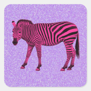 Heiß rosa Zebra auf Lila Glitzern Quadratischer Aufkleber