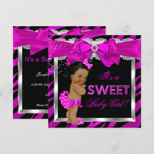 Heiß rosa Zebra-Baby-Party Mädchen African America Einladung