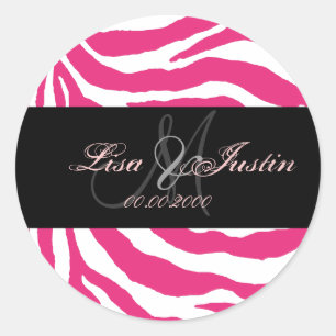 Heiß rosa Zebra, Monogramm-Aufkleber Runder Aufkleber