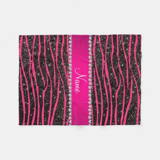 Heiß rosa Zebrastreifen schwarzer Glitzer rosa Str Fleecedecke (Vorderseite (Horizontal))