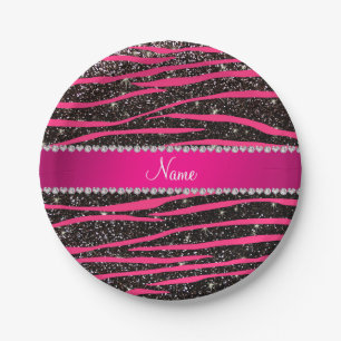 Heiß rosa Zebrastreifen schwarzer Glitzer rosa Str Pappteller