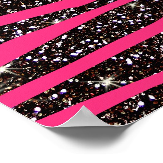 Heiß rosa Zebrastreifen schwarzer Glitzer rosa Str Poster (Ecke)