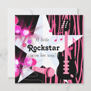 Heiß rosa Zebro-Rockstar-Baby-Mädchen-Party Einladung