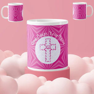 Heiß Rosa Zick-Zack Kreuz Rosa Weiß Personalisiert Jumbo-Tasse