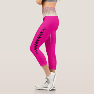 Heiß rosa Zickzack-Blitzstreifen-High-Waist-Capri Capri Leggings
