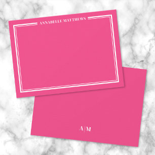 Heiß Rosa Zwei-Rahmen-Minimalistischer Namens-Mono Mitteilungskarte
