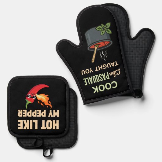 Heiß wie mein Pfeffer Oven Mitt & Pot Holder Set (Vorderseite/Rückseite)