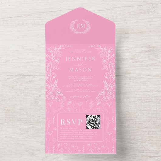 Heiße Blütenhochzeit All In One Einladung (Innen Boden)