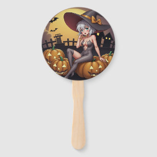 Heiße Hexe im Halloween-Kürbis-Patch Fächer